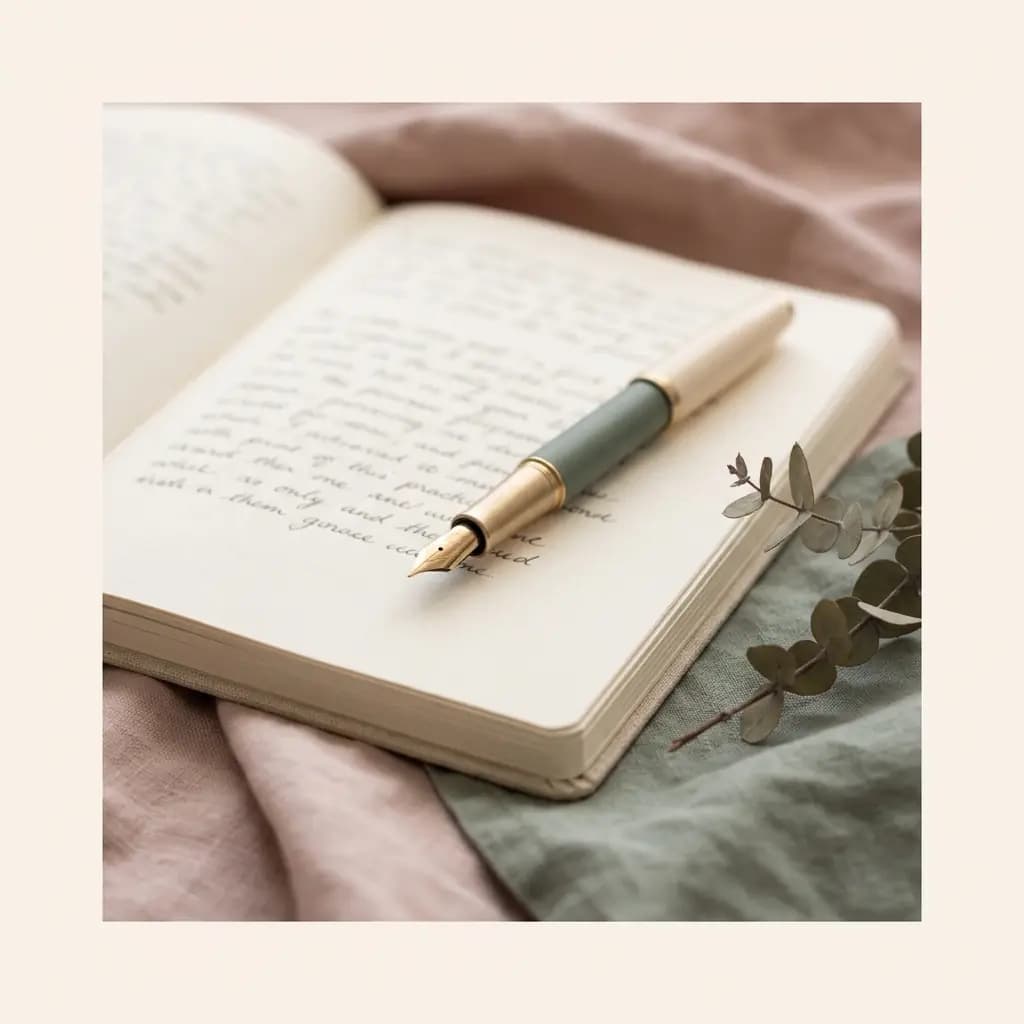 Stylo plume posé sur un carnet d'écriture manuscrite